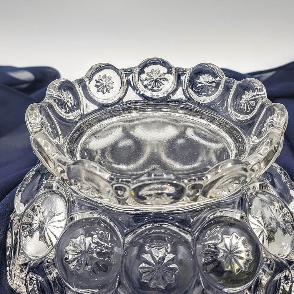 Smith Glass Moon & Stars Clear Footed Nappy Glass Serving Bowl Candy Dish Vtg - Picture 6 of 8